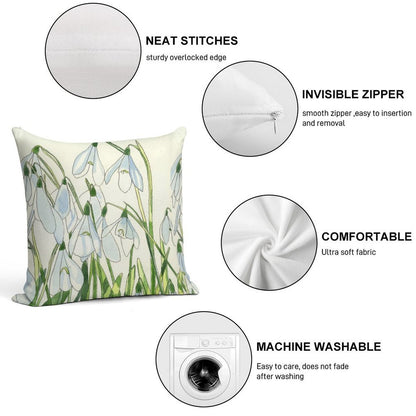 Snowdrops Watercolour Painting Soft High-Density Material Throw Pillow