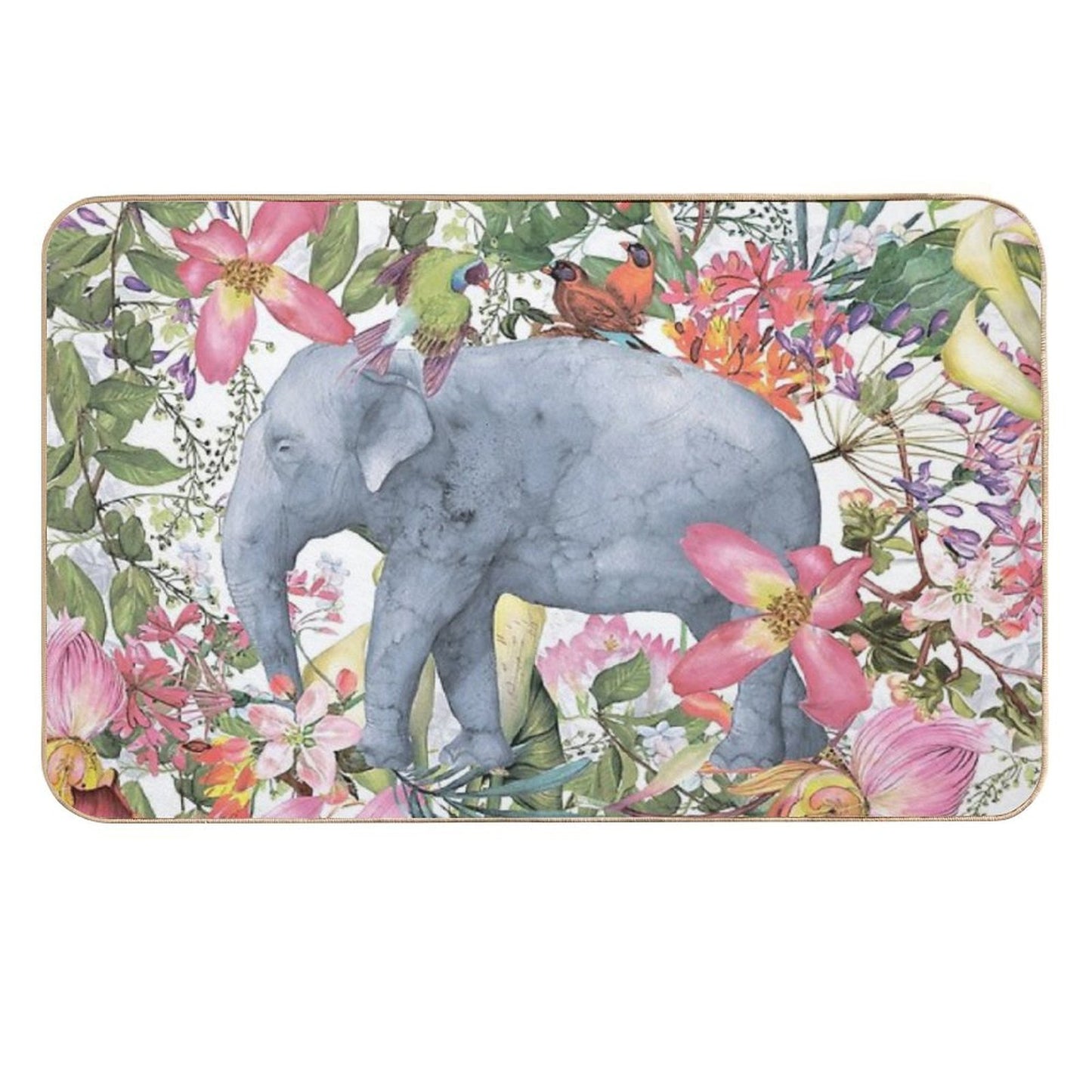 Elephant in Flower Jungle Botanical Garden  Slip-Resistant Bath Mat