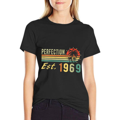 Womens Born In 1969, Perfection Est. 1969 Distressed Retro Birthday  Graphic-printed T-Shirt