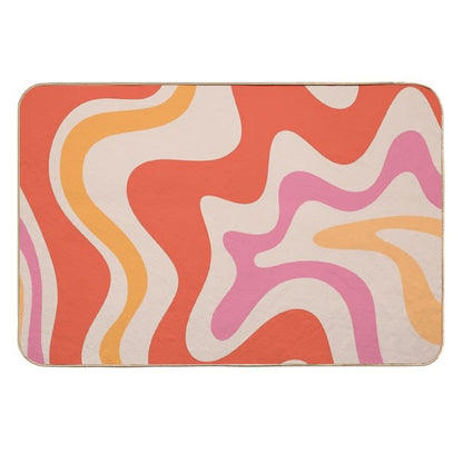 Retro Liquid Swirl Abstract Pattern in Retro Pink And Orange Durable Bath Mat
