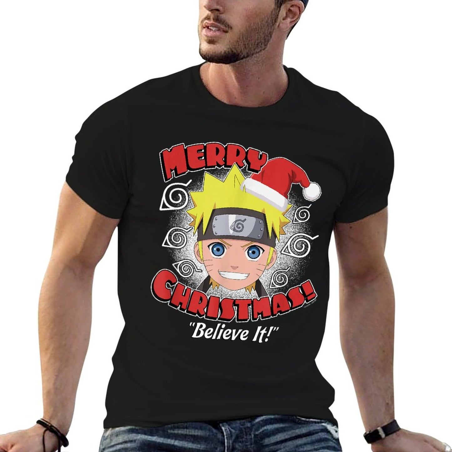 Naruto Shippuden Believe It Santa Christmas Anime  Heathered Texture T-Shirt