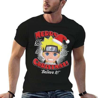 Naruto Shippuden Believe It Santa Christmas Anime  Heathered Texture T-Shirt