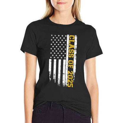 Class of 2025 Graduation Us Vintage Flag  Oversized Silhouette T-Shirt