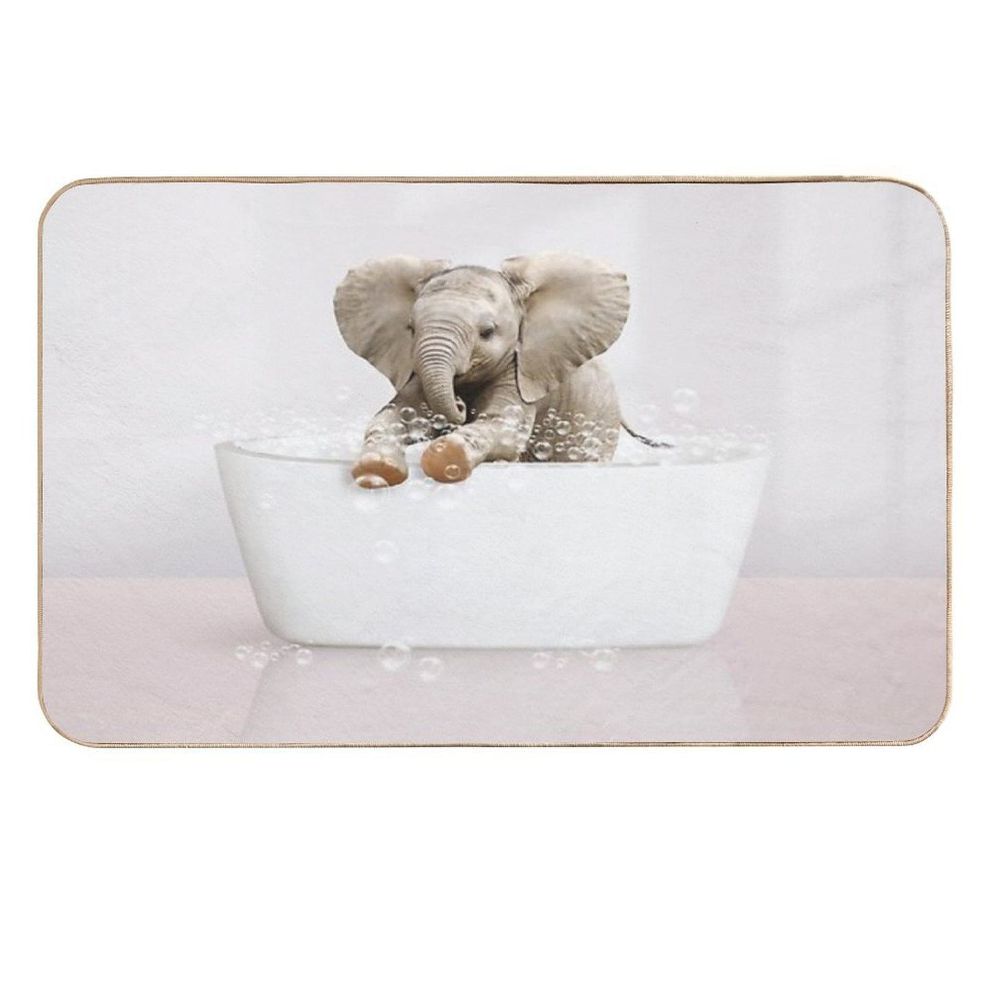 Baby Elephant  in Modern Bathtub Pink Print, Baby Elephant Bathing, Animals in Bathtub Art by Synplus  Easy To Clean Bath Mat