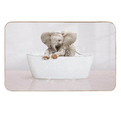 Baby Elephant  in Modern Bathtub Pink Print, Baby Elephant Bathing, Animals in Bathtub Art by Synplus  Easy To Clean Bath Mat