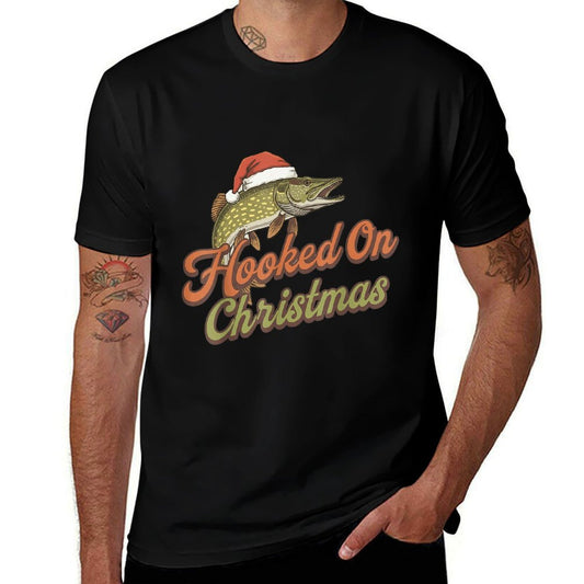 Hooked On Christmas Funny Pike Fishing Xmas  Summer-ready Fabric T-Shirt