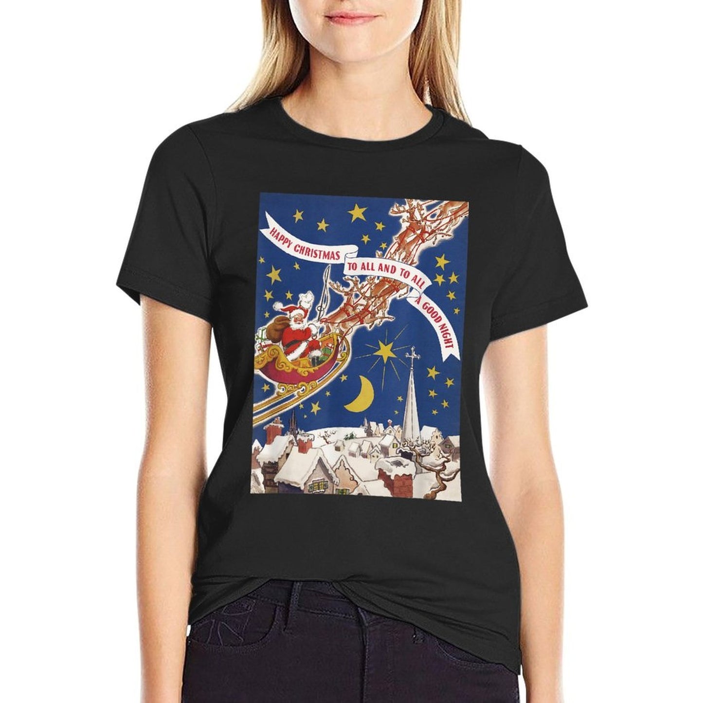 Retro Santa Claus, Twas The Night Before Christmas  Heathered Texture T-Shirt