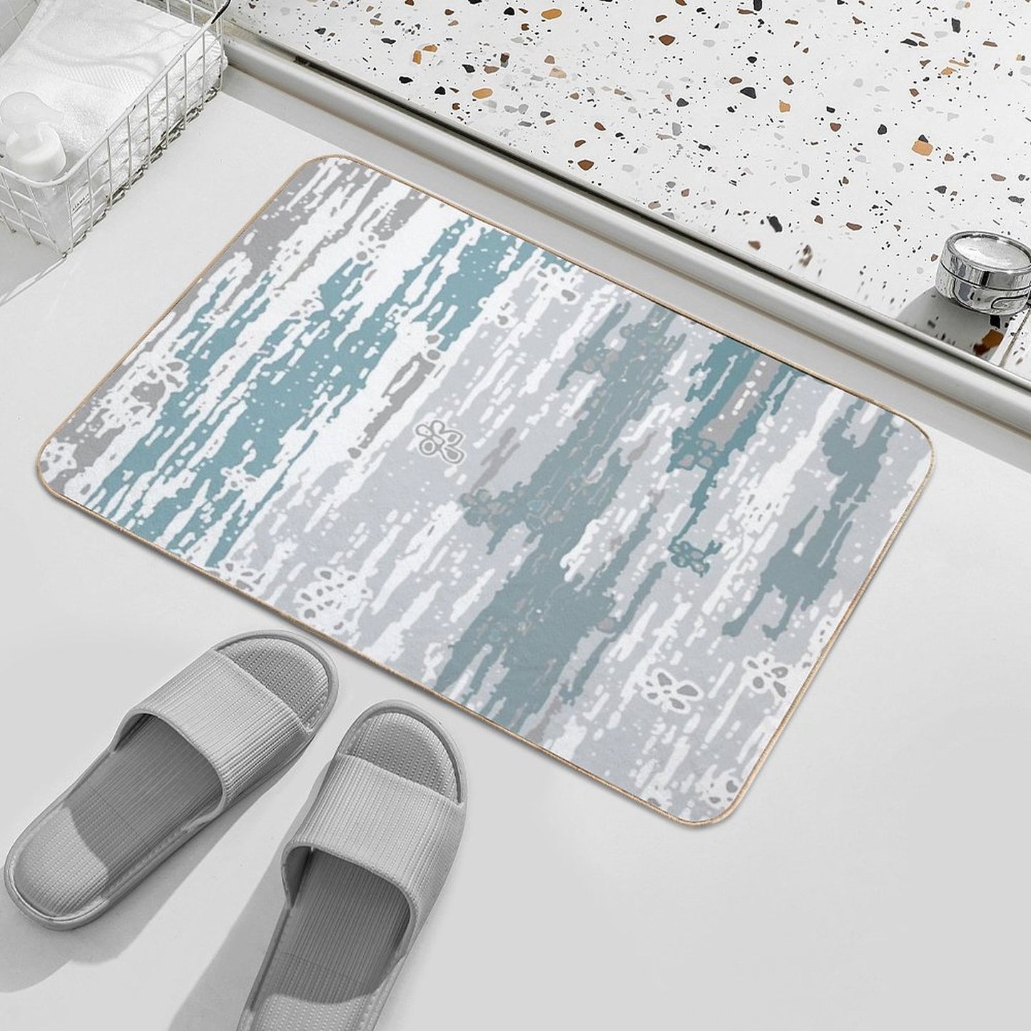 Blue Grey Abstract. Line. Minimal. Stripes. Grey. Blue. White.  Non-Slip Bath Mat