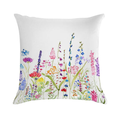 Hand Painted Colorful Wild Flower Field Soft Easy Maintenance Throw Pillow