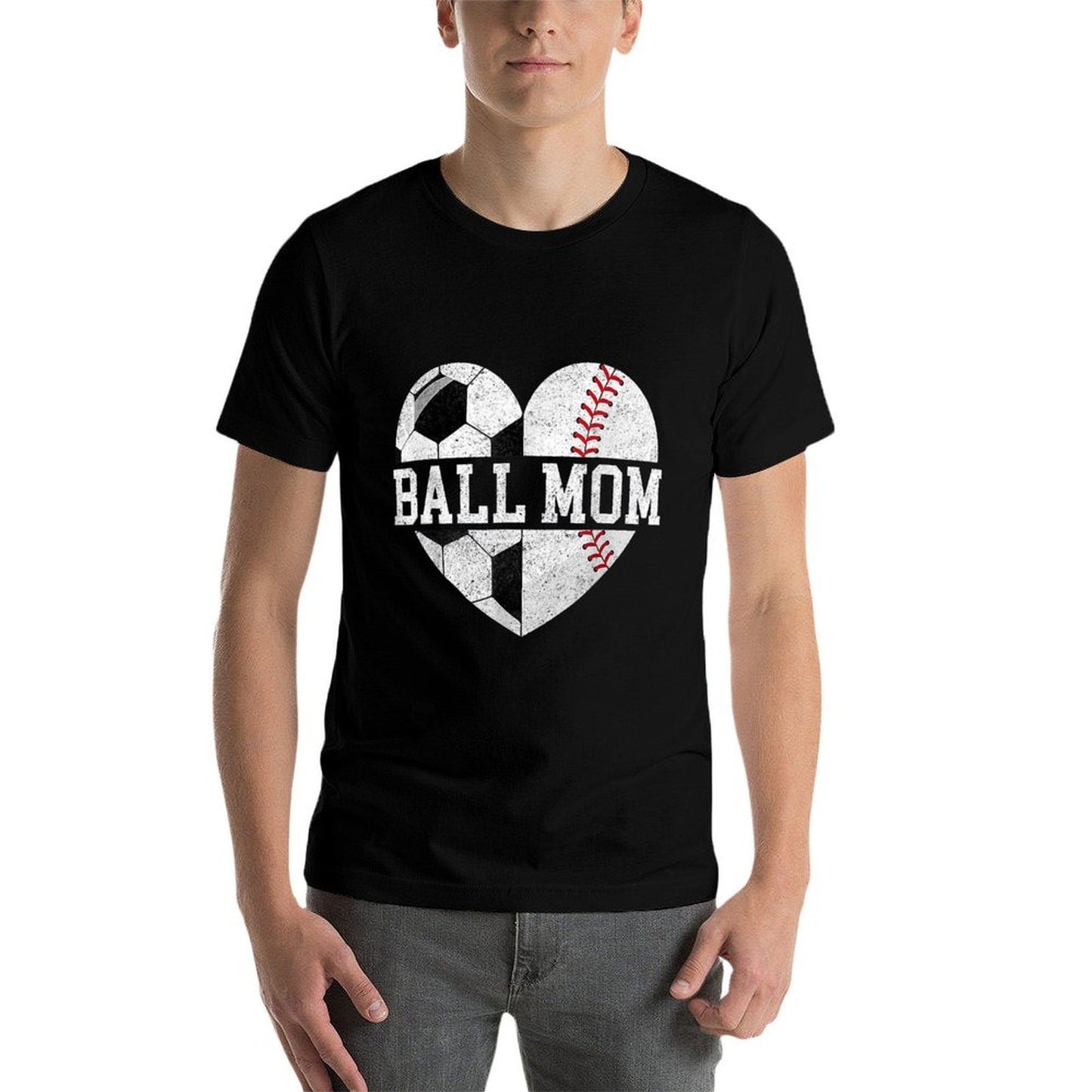 Mom Of Both Heart Soccer Baseball Sports Mom Mothers Day  Wrinkle-resistant T-Shirt