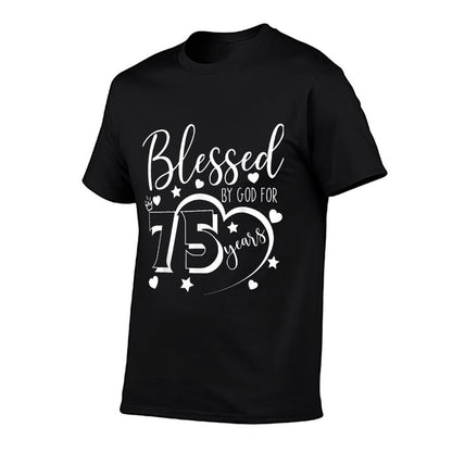Vintage Blessed by God for 75 Years Happy 75th Birthday  Ribbed Collar T-Shirt