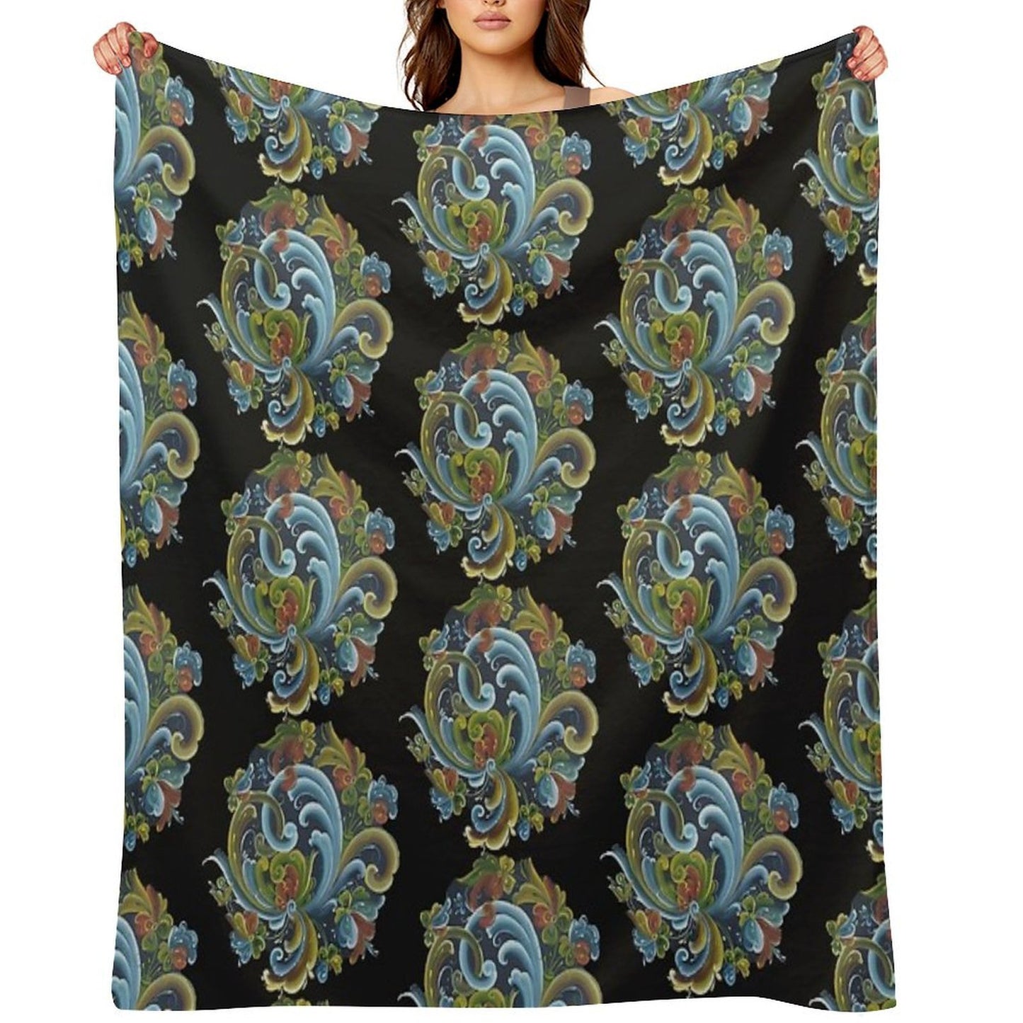 Traditional Norwegian Telemark Rosemaling Velvety-soft Throw Blanket