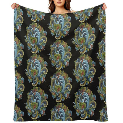 Traditional Norwegian Telemark Rosemaling Velvety-soft Throw Blanket