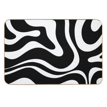 Retro Modern Liquid Swirl Abstract Pattern Square in Black And White  Easy Maintenance Bath Mat