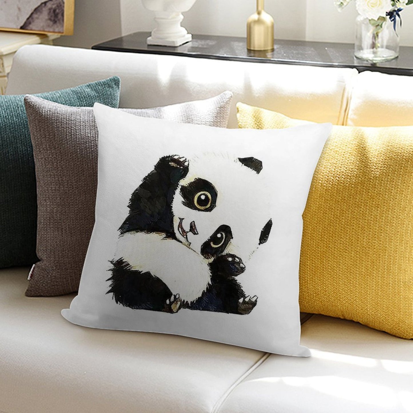 Panda Drawing Soft Style Accent Throw Pillow