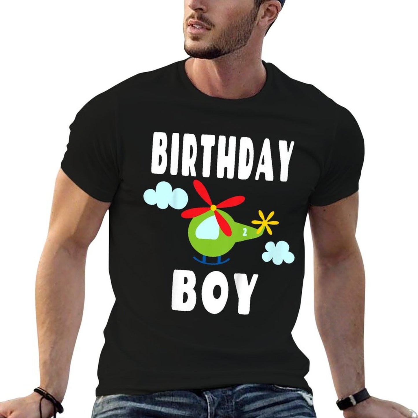 Kids Helicopter Birthday Party - Two Year Old - 2 On Tail  Easy-care T-Shirt