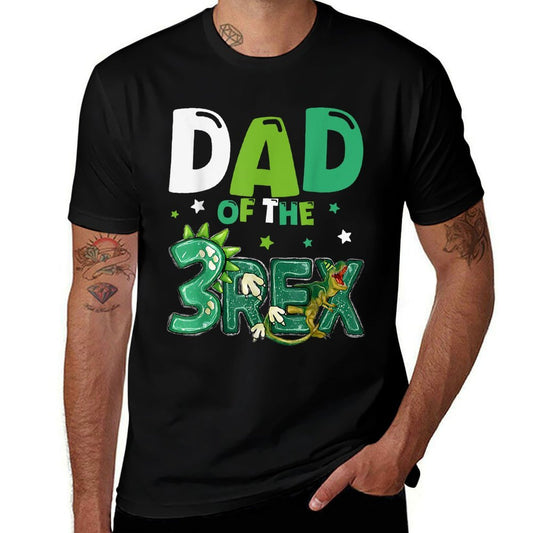 Dad of The Three Rex Birthday Dinosaur Family Matching  Fade-proof Color T-Shirt