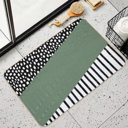 Polka Dots And Stripes Pattern (blackwhitesage Green)  Anti-Trip Bath Mat