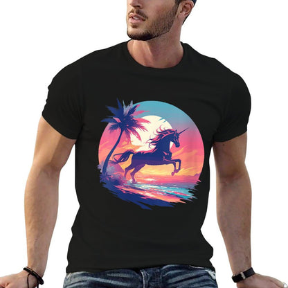 Womens Majestic Sunset Unicorn Art Mystical Creature Fantasy  Oversized Silhouette T-Shirt