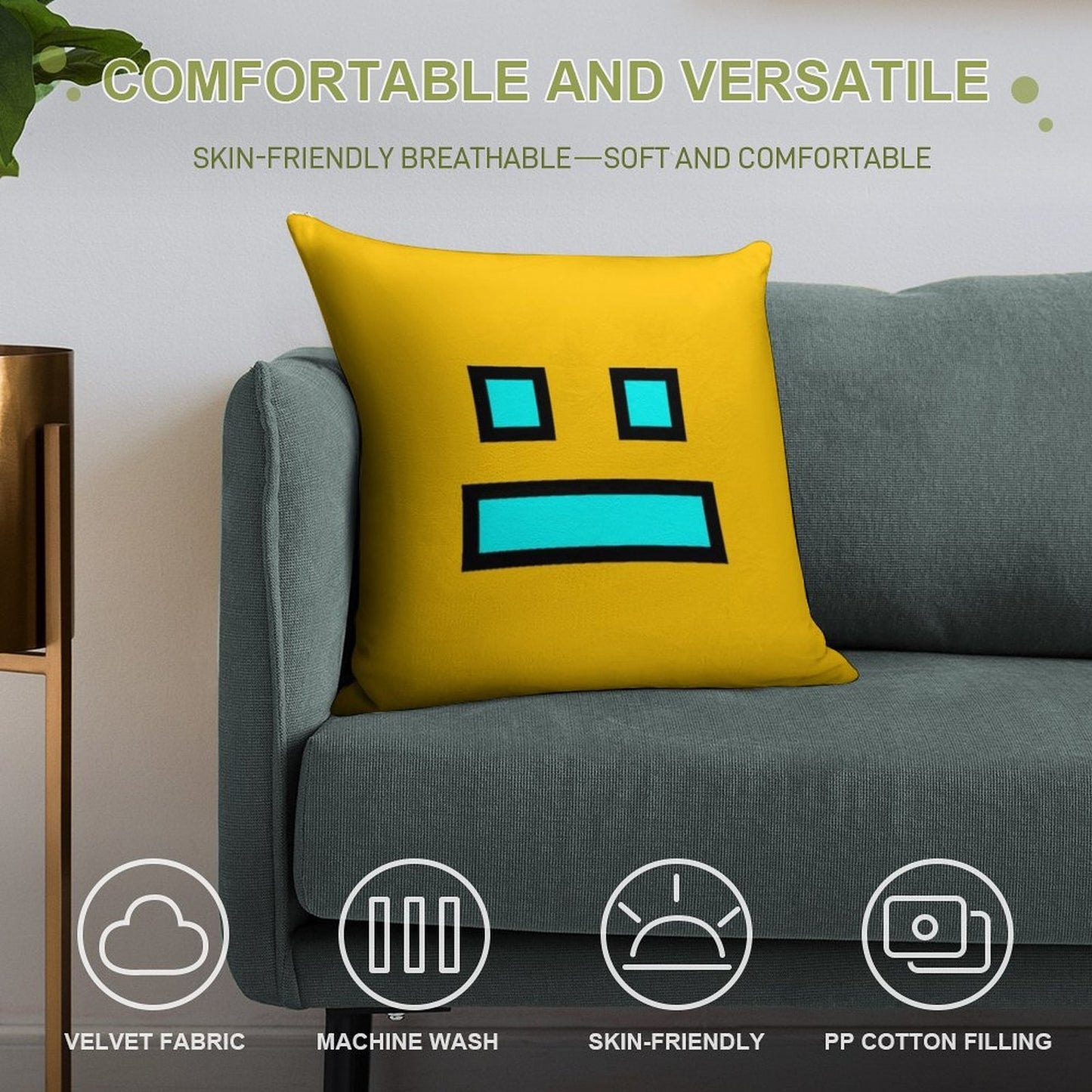 Geometry Dash Soft Fade-Resistant Throw Pillow