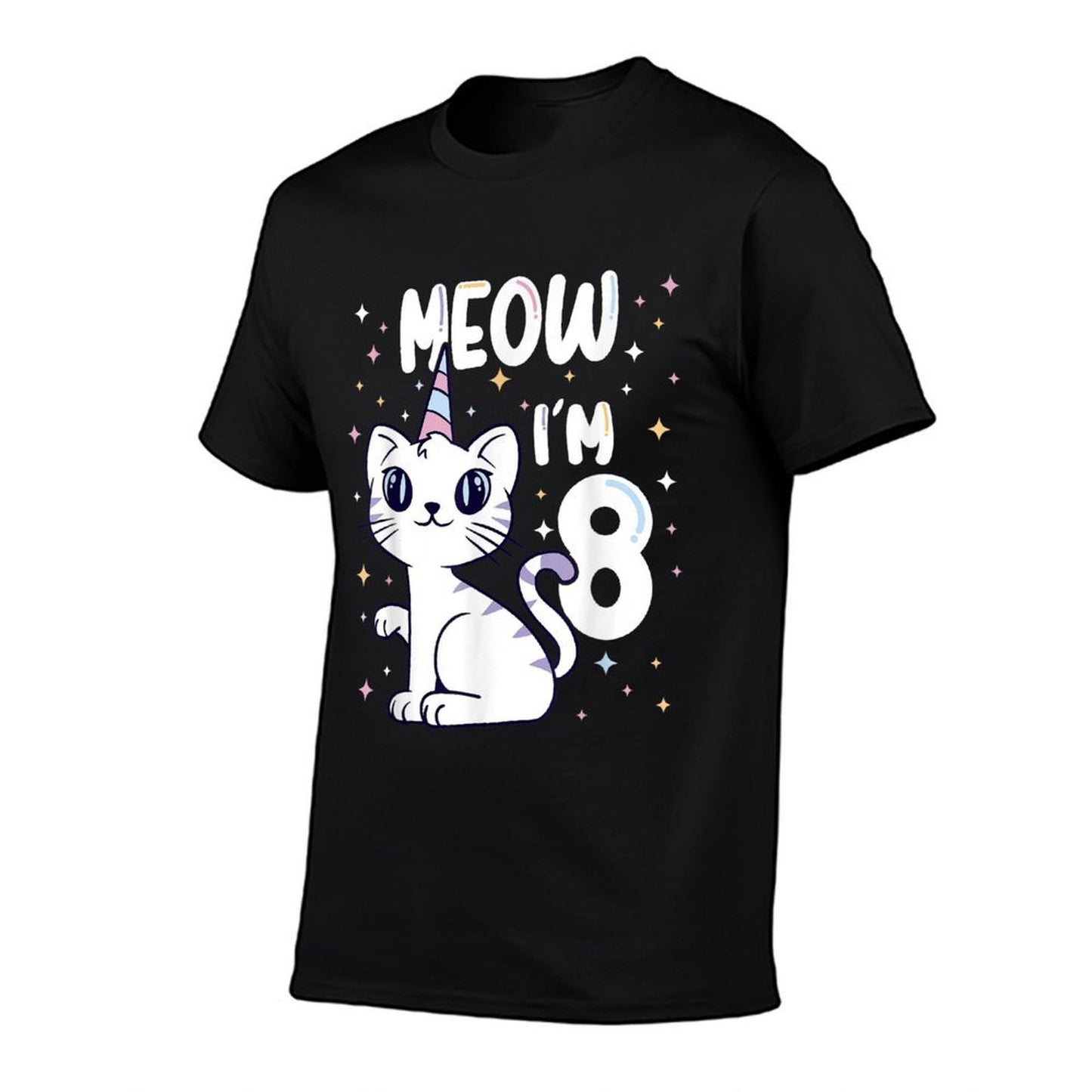 Meow I'm 8 Bday Cat Party Cute 8th Birthday Kids Cat  Cotton T-Shirt