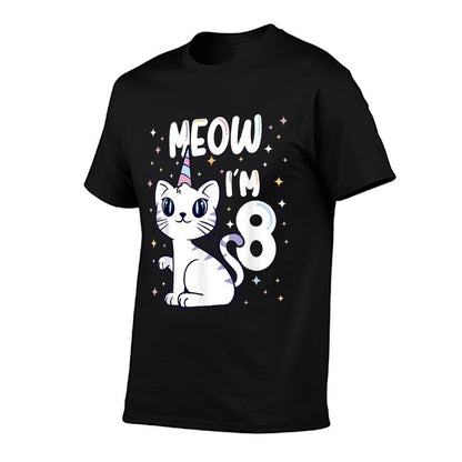 Meow I'm 8 Bday Cat Party Cute 8th Birthday Kids Cat  Cotton T-Shirt