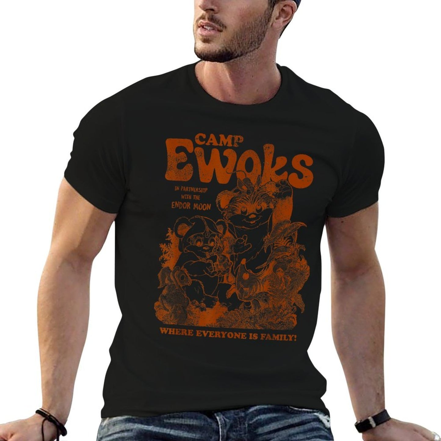 Star Wars Camp Ewoks Wicket Kneesaa Vintage Style Distressed  Summer-ready Fabric T-Shirt