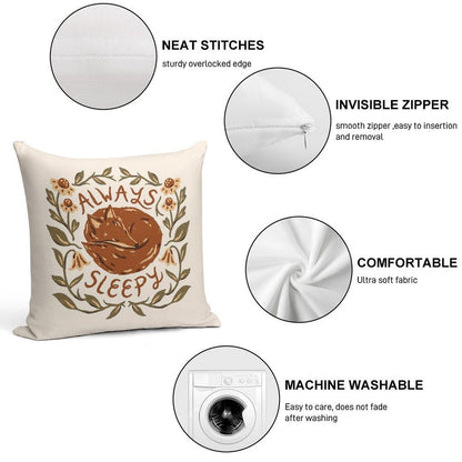 Always Sleepy Fox Soft Shrink-Resistant Throw Pillow