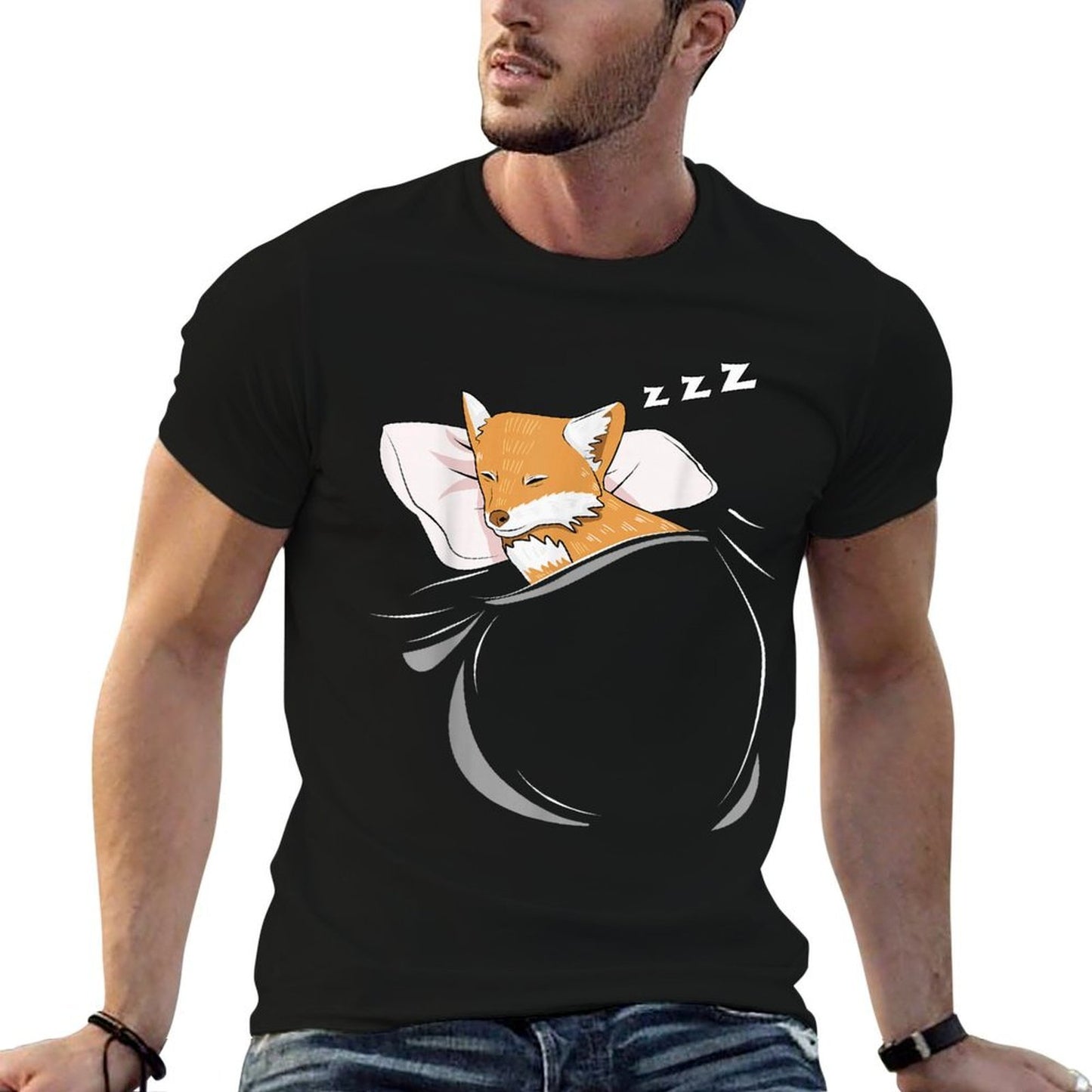 Fox Sleeping Animal Pajamas Nap PJs Outfit Gift Fox  Summer-ready Fabric T-Shirt