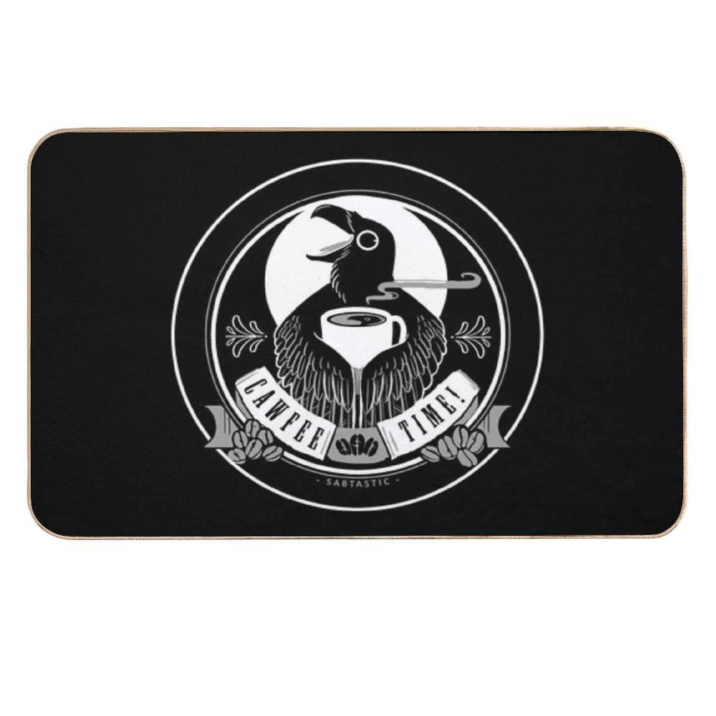 Cawfee Time Crow in White by Sabtastic  Anti-Trip Bath Mat