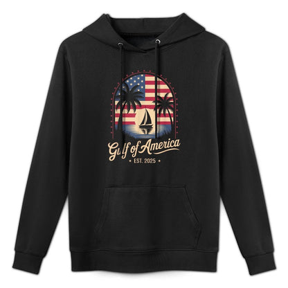 Retro Gulf Of USA America Est 2025 Gulf Mexico American Flag Shrink-Resistant Hoodie