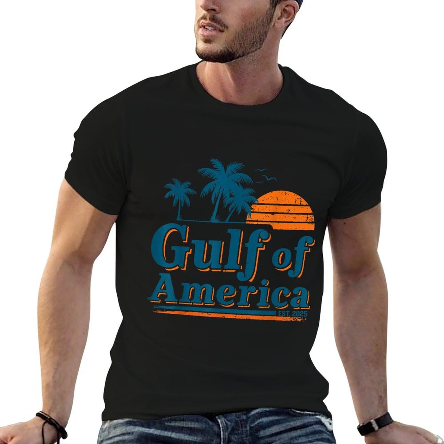 Retro Vintage Gulf Of US America 2025 American Gifts Ribbed Collar T-Shirt