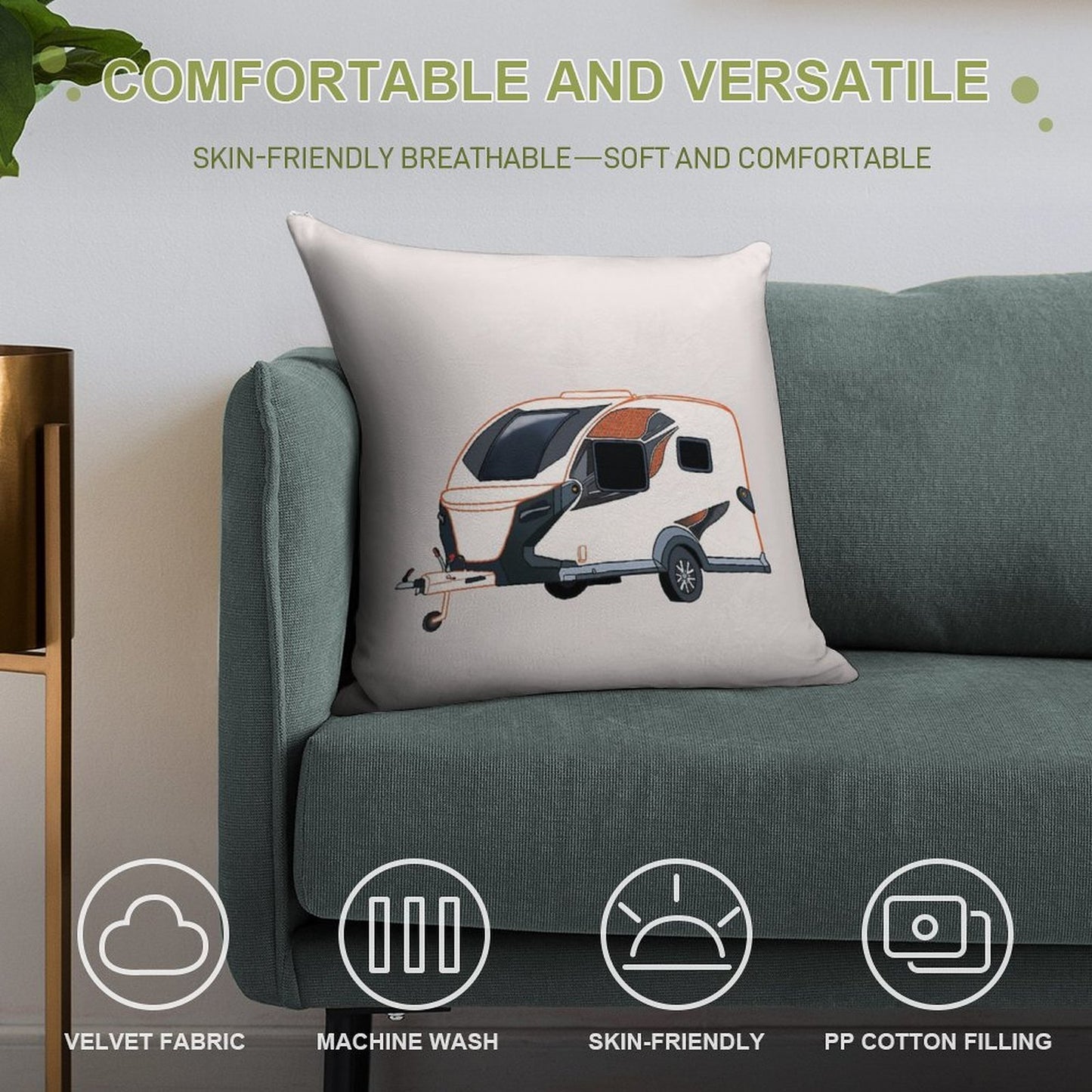 BASE CAMP Caravan with Honeycomb Pattern Soft Multiple Sizes Throw Pillow