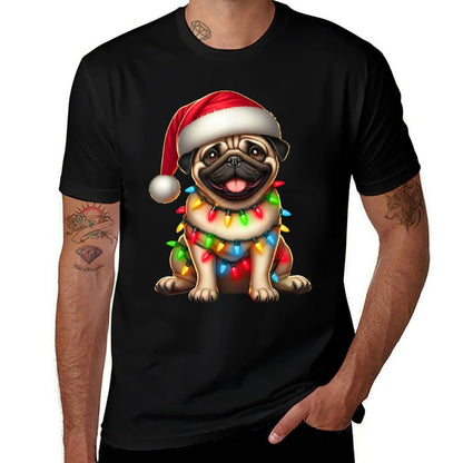 Pug Dog Christmas Tree Lights Santa Xmas Pajama Dog Lover  High-quality Stitching T-Shirt
