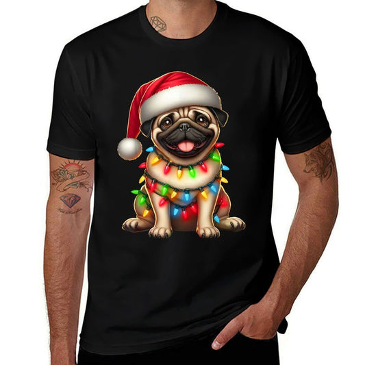 Pug Dog Christmas Tree Lights Santa Xmas Pajama Dog Lover  High-quality Stitching T-Shirt