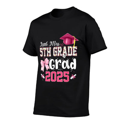 Little Miss 5th Grade Graduation Graduate Coquette Bow Kids Rolled Sleeves T-Shirt