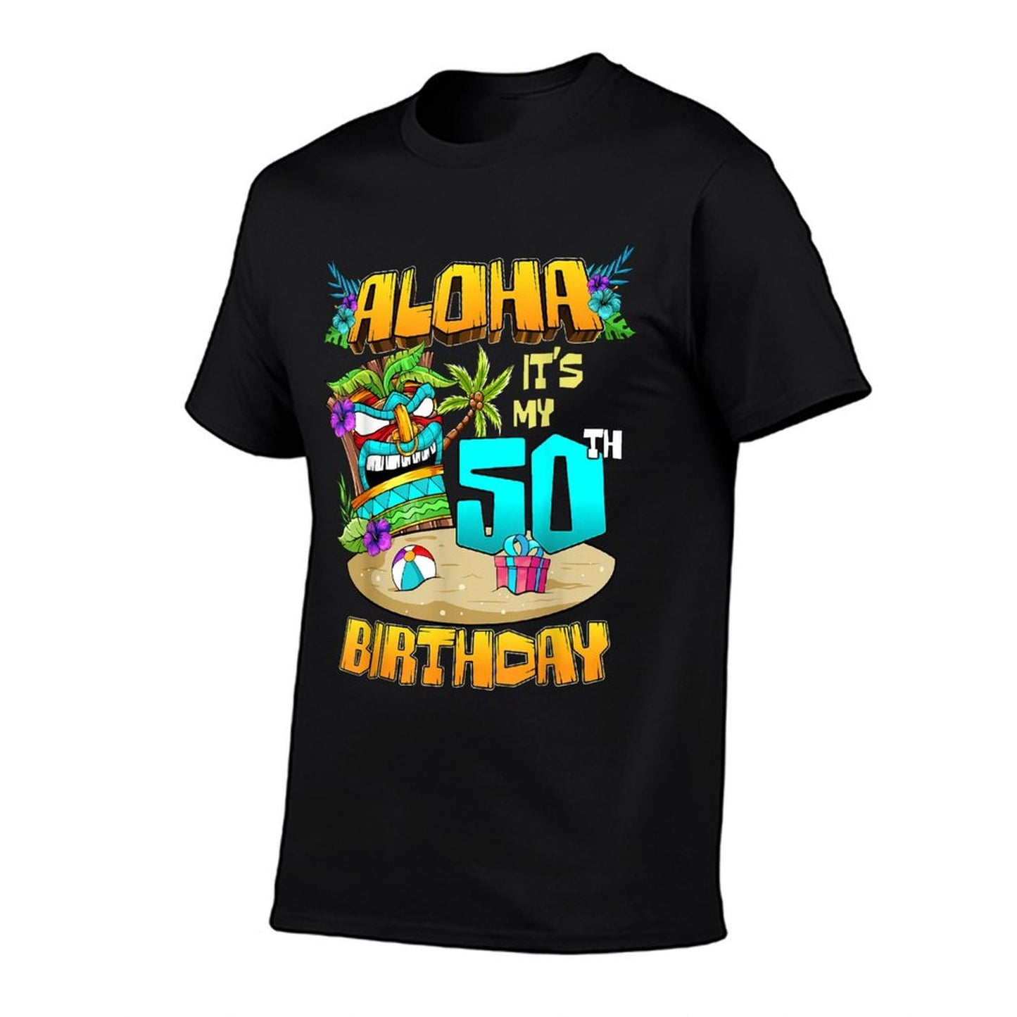 Aloha 50th Birthday Hawaii Tiki Hawaiian Theme 50 Years Old Comfortable T-Shirt