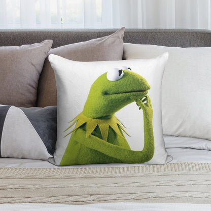Kermit Contemplating, An Aesthetic Soft Reinforced Edging Throw Pillow