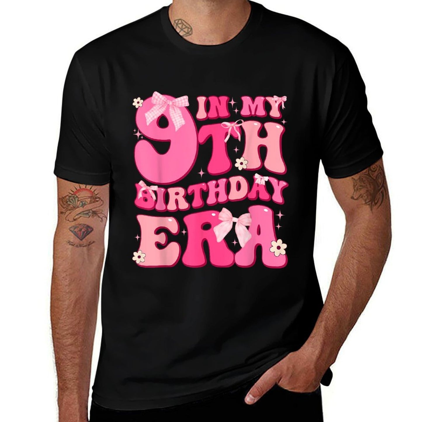 Groovy Birthday Girl Coquette Bow In My 9th Birthday Era  Moisture-wicking T-Shirt