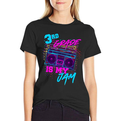 3rd Grade Is My Jam Third 80s 1980s Teacher Student Retro  Rolled Sleeves T-Shirt