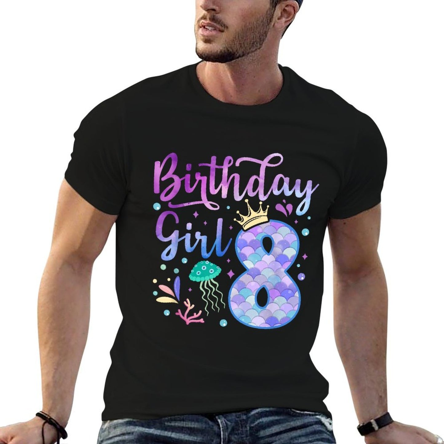 It's My 8th Bday Mermaid Funny Birthday Girls 8 Years Old  Easy-care T-Shirt