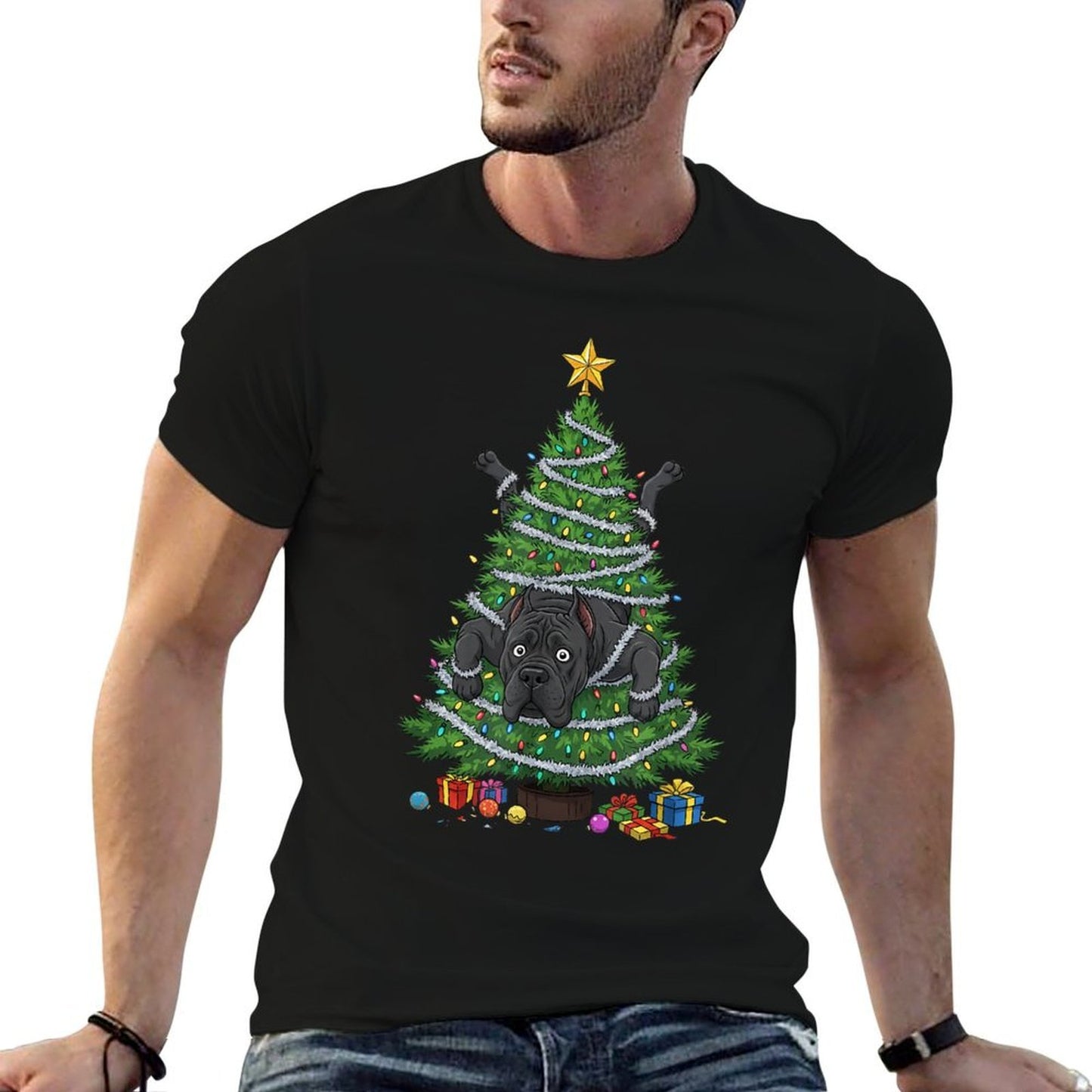 Funny Cane Corso Christmas Tree Lights Kids Mens Womens  High-quality Stitching T-Shirt