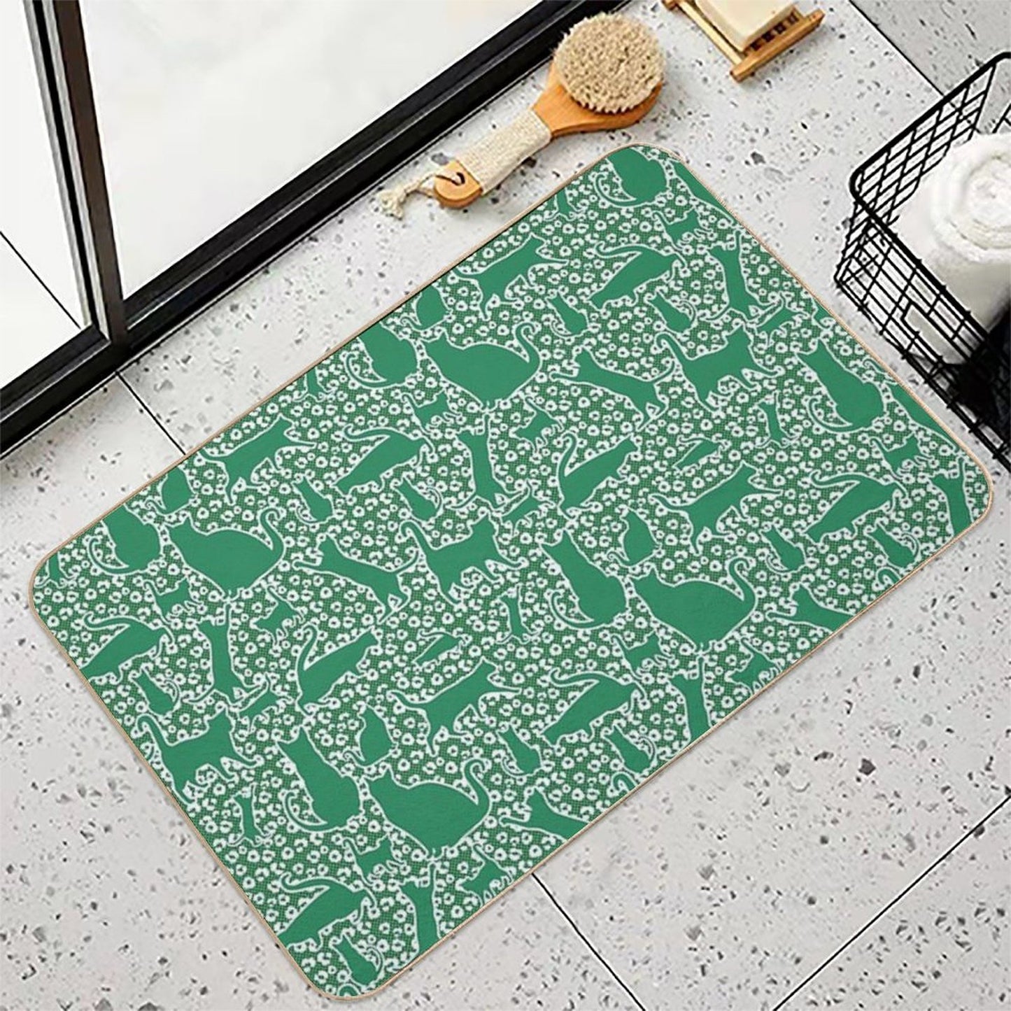 Prowler Print Leopard Cat Sihouettes in White  Easy To Clean Bath Mat