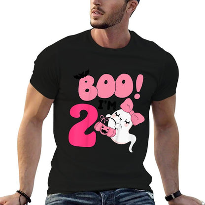 Kids Boo I'm Two Years Old 2nd Birthday Cute Ghost Halloween  Easy-care T-Shirt