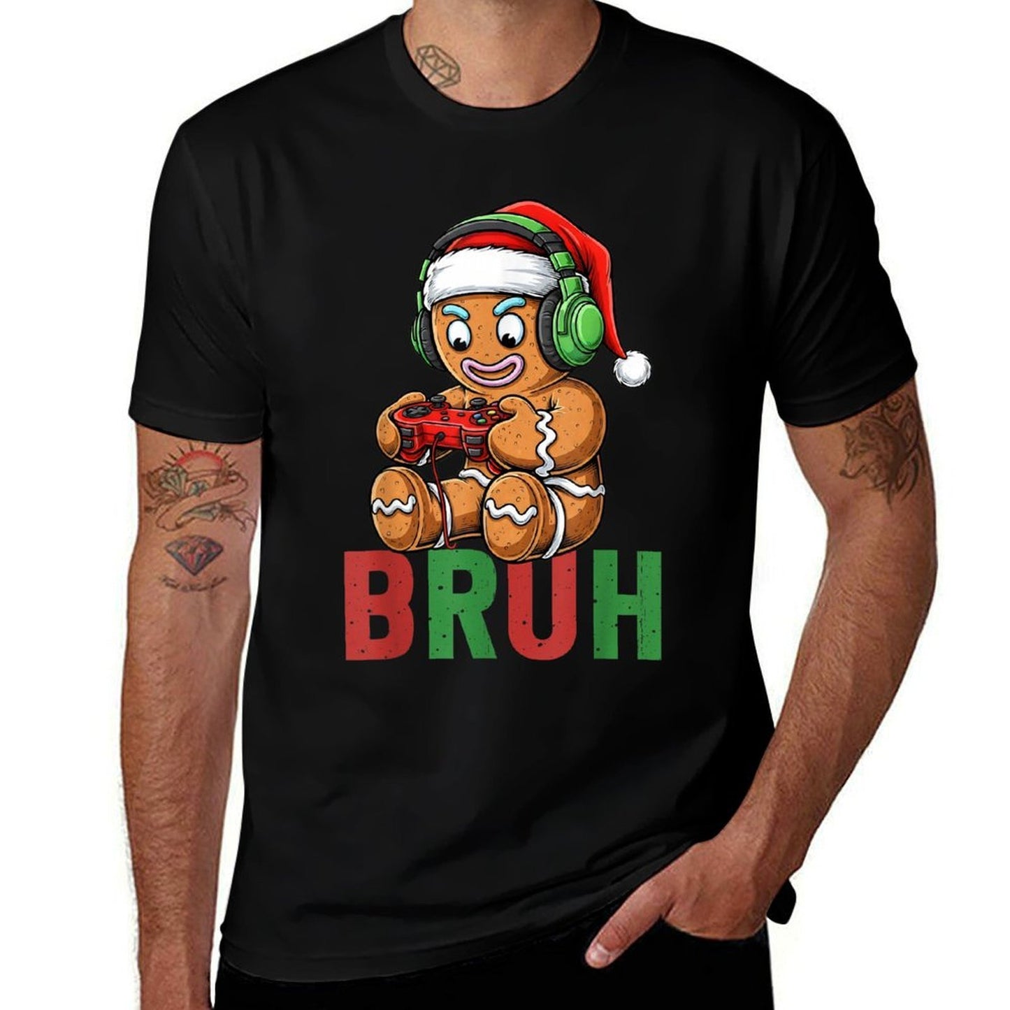 Gamer Gingerbread Bruh Christmas Santa Hat Xmas Gaming Boys  Vintage-inspired T-Shirt