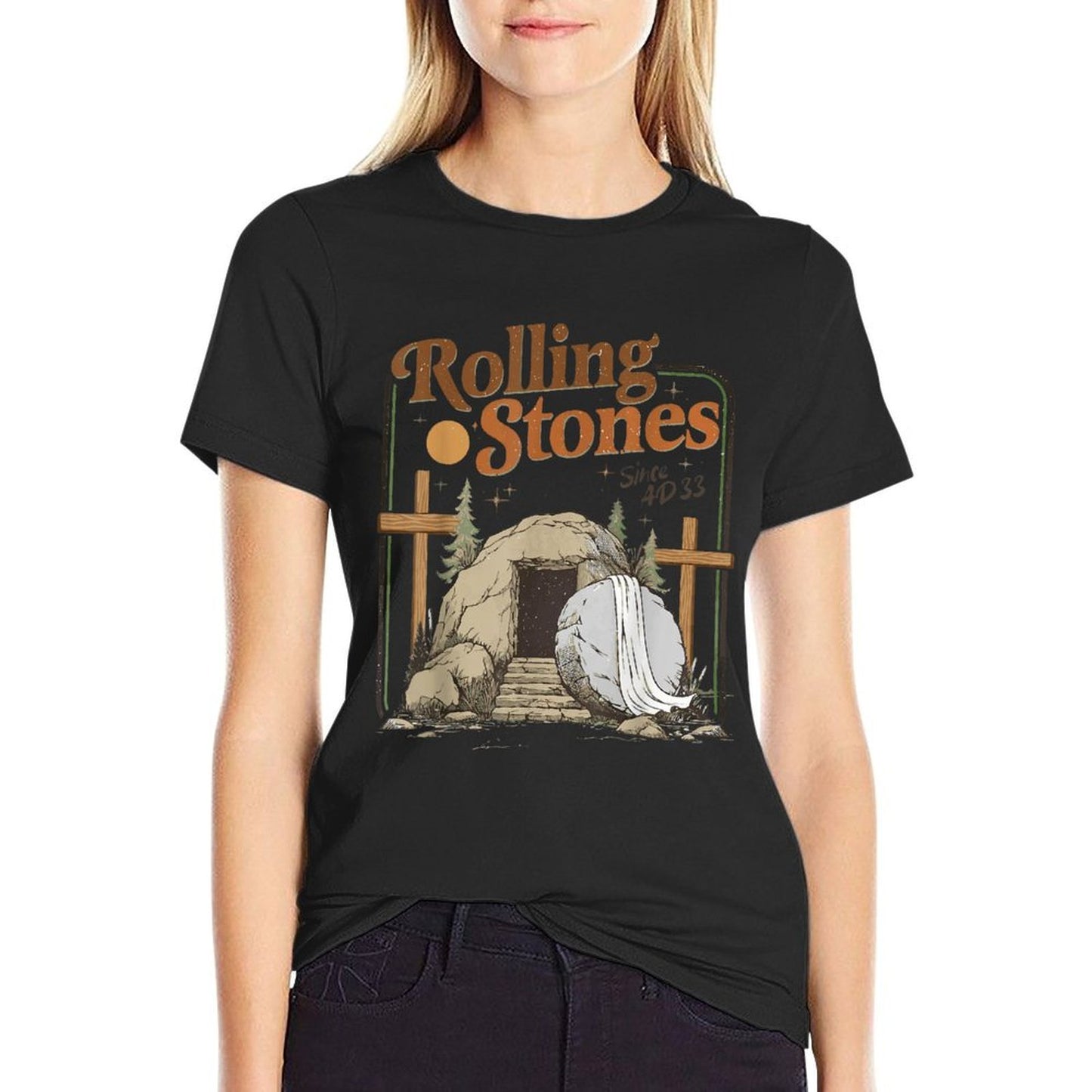 The Stone Was Rolled Away He Is Alive Retro Christian Easter  Graphic-printed T-Shirt
