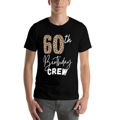 60th Birthday Crew Leopard Print Stepping 60 Squad Party  Ribbed Collar T-Shirt