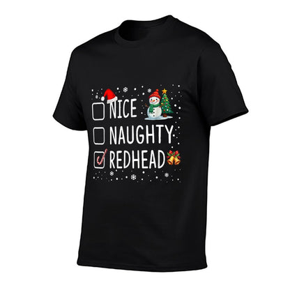 Naughty Nice Redhead Christmas Pajamas Funny Santa Hat Xmas  Relaxed-fit T-Shirt