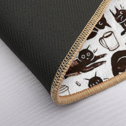 Gouache Black Cats & Coffee  Long-Lasting Bath Mat