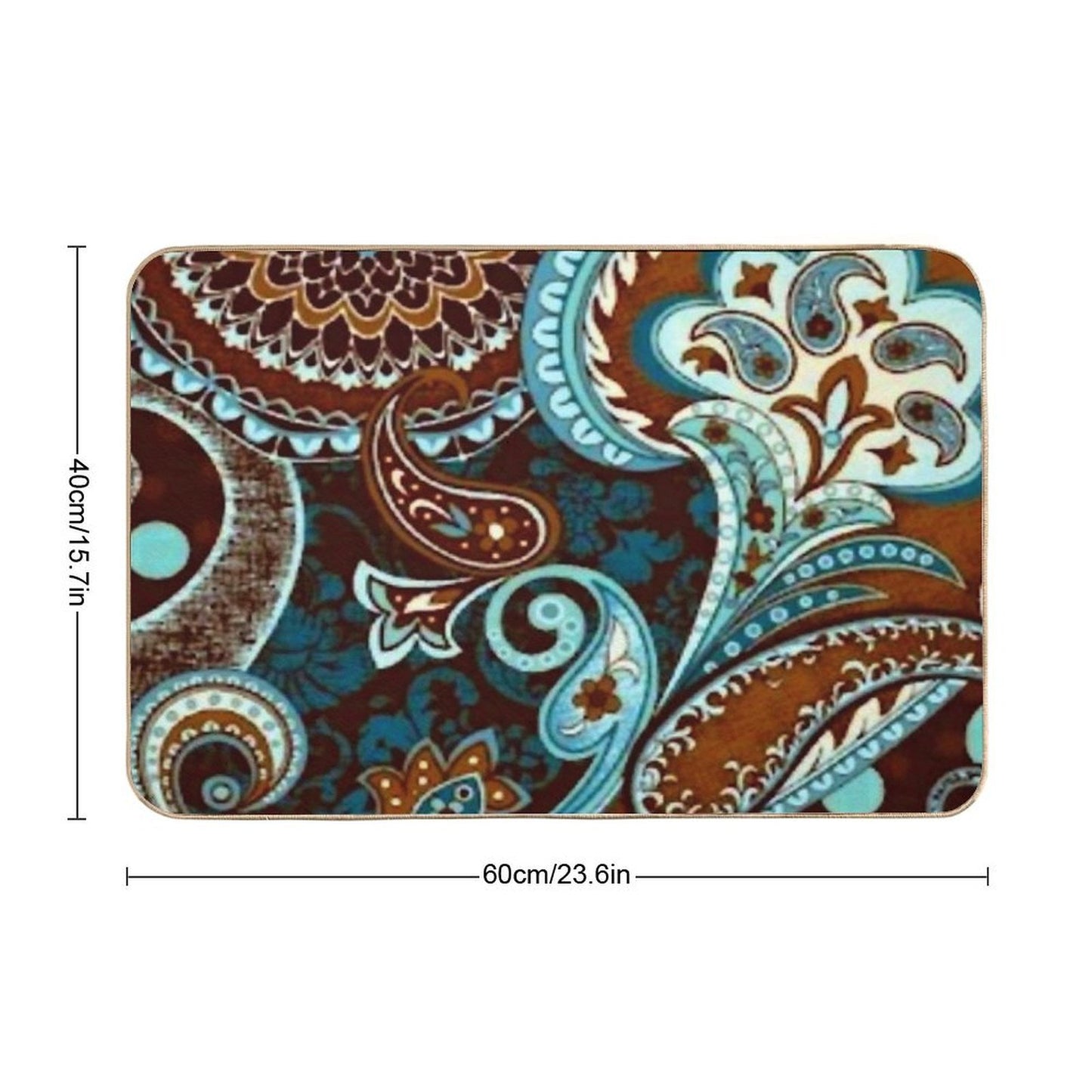 Turquoise Brown Vintage Paisley  Easy To Clean Bath Mat